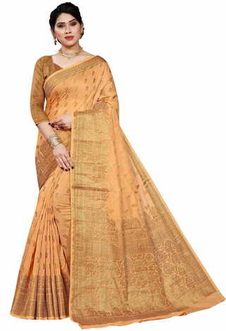 MGC Cotton Jacquard Rust Colour Saree With Blouse Piece SP402