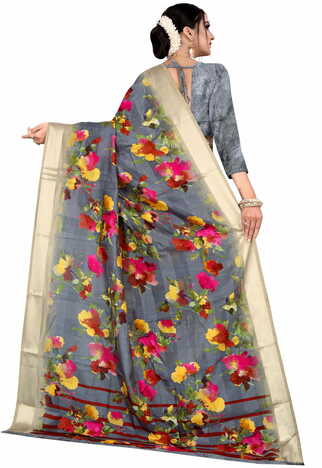 MGC Linen Grey colour saree with blouse piece SP663