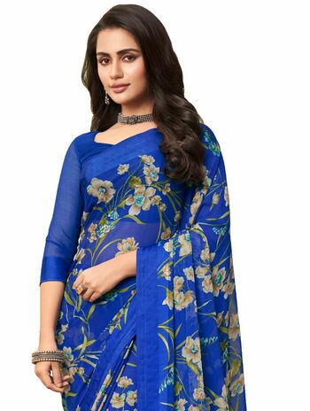 MGC Chiffon Blue colour saree with blouse piece SP970