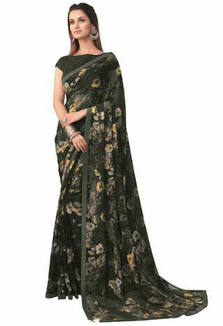 Georgette Green Color Saree With Blouse Piece by MGC