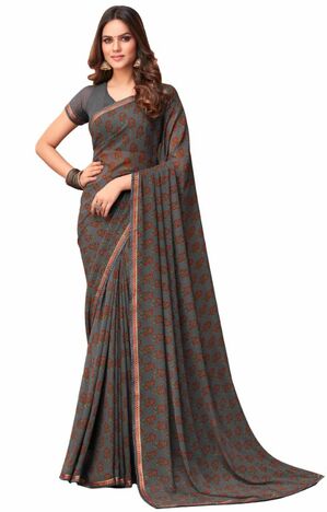 Georgette Grey Color Saree With Blouse Piece by MGC
