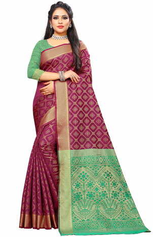 MGC Silk And  Jacquard Purple Color Saree SP61