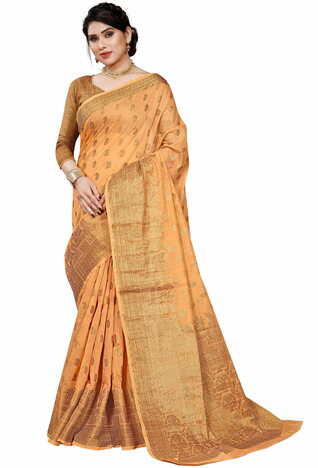 MGC Cotton Jacquard Rust Colour Saree With Blouse Piece SP402