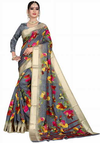 MGC Linen Grey colour saree with blouse piece SP663