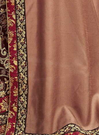 MGC Chanderi Silk & Georgette Maroon & Peach colour saree with blouse piece SP791