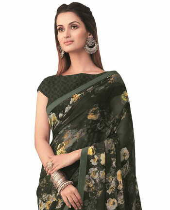 Georgette Green Color Saree With Blouse Piece by MGC