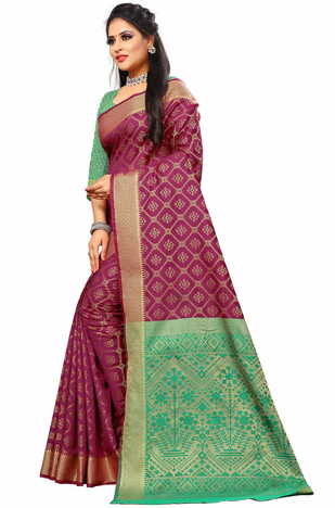 MGC Silk And  Jacquard Purple Color Saree SP61