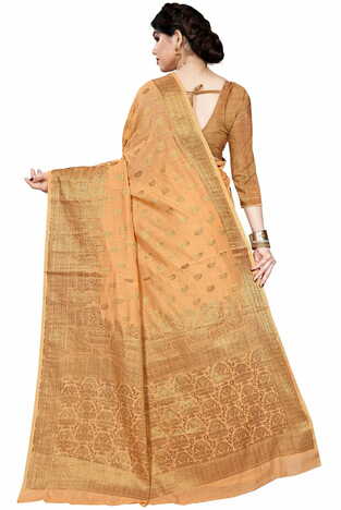 MGC Cotton Jacquard Rust Colour Saree With Blouse Piece SP402