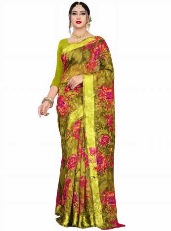 MGC Linen Mehandi colour saree with blouse piece SP664