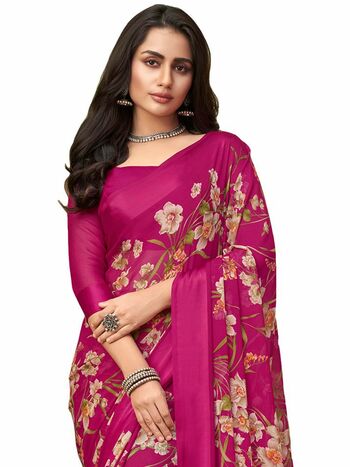 MGC Chiffon Pink colour saree with blouse piece SP971