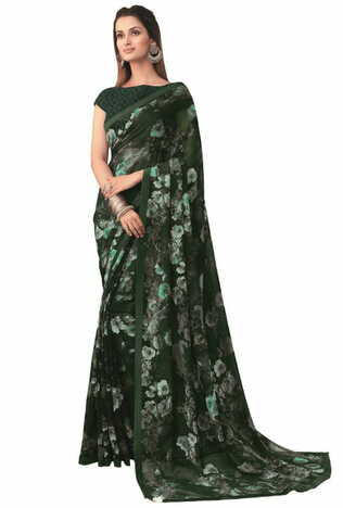 Georgette Green Color Saree With Blouse Piece by MGC