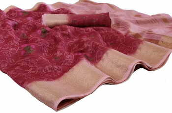 MGC Banarasi Linen Maroon coloue sarees with blouse piece SP341