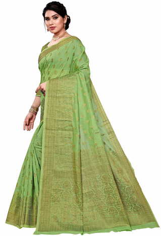 MGC Cotton Jacquard Green Colour Saree With Blouse Piece SP403