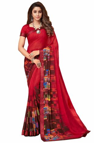 MGC Georgette Red colour saree with blouse piece SP908