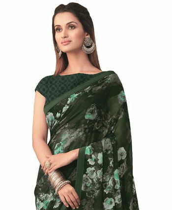 Georgette Green Color Saree With Blouse Piece by MGC