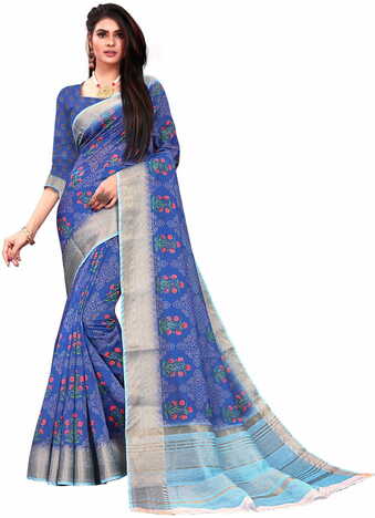 MGC Banarasi Linen Blue coloue sarees with blouse piece SP345