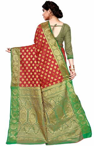 MGC Jacquard Silk Maroon Colour Saree With Blouse Piece SP407