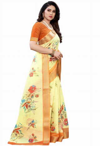 MGC Linen Yellow Colour Saree With Blouse Piece Sp590