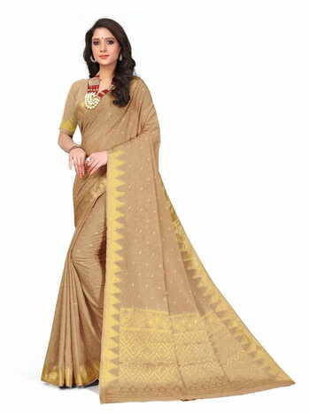 MGC Fancy Rich Pallu Crepe Chikoo Colour Saree With Blouse Piece Sp618