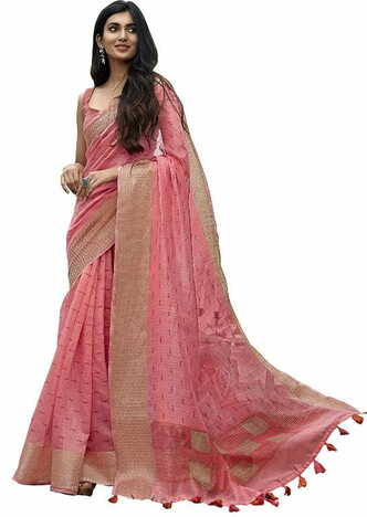 MGC Cotton pink colour saree with blouse piece SP799