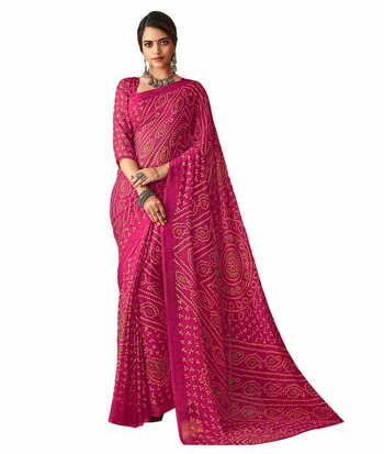 MGC Chiffon Pink colour saree with blouse piece SP863