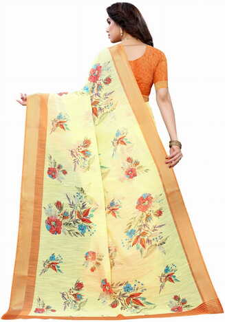 MGC Linen Yellow Colour Saree With Blouse Piece Sp590