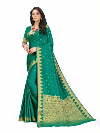 MGC Fancy Rich Pallu Crepe Green Colour Saree With Blouse Piece Sp619