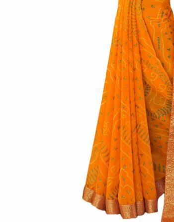 Chiffon Yellow Color Saree With Blouse Piece by MGC