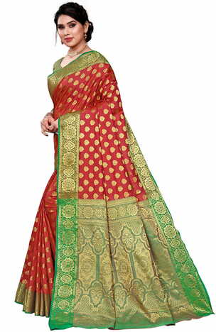 MGC Jacquard Silk Maroon Colour Saree With Blouse Piece SP407