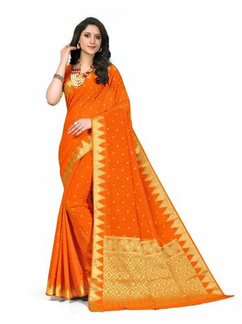 MGC Fancy Rich Pallu Crepe Orange Colour Saree With Blouse Piece Sp620