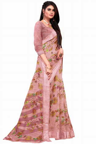 MGC Cotton Peach coloue sarees with blouse piece SP348