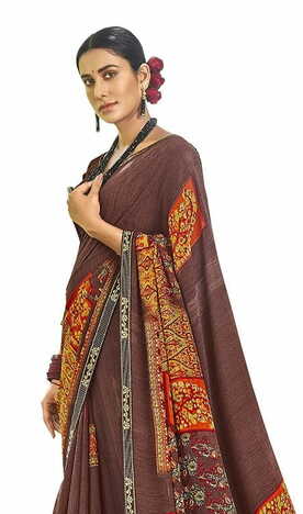 MGC Pure Georgette Brown colour saree with blouse piece SP803