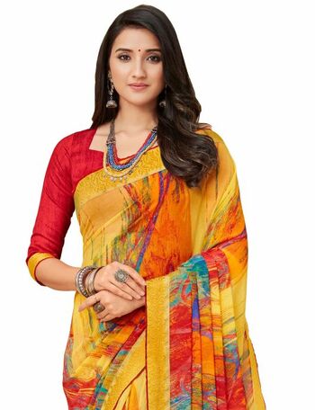 MGC Georgette Multicolor colour saree with blouse piece SP916