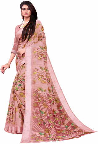 MGC Cotton Peach coloue sarees with blouse piece SP348