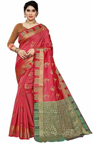 MGC Jacquard Silk Peach Colour Saree With Blouse Piece SP412