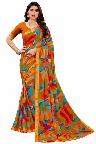 MGC Chiffon Yellow colour saree with blouse piece SP980