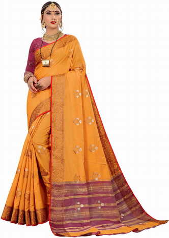 MGC Cotton  SilkOrange Colour saree with blouse Piece  SP265