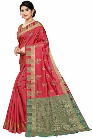 MGC Jacquard Silk Peach Colour Saree With Blouse Piece SP412