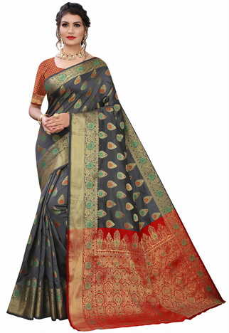 MGC Silk Grey colour saree with blouse piece SP669