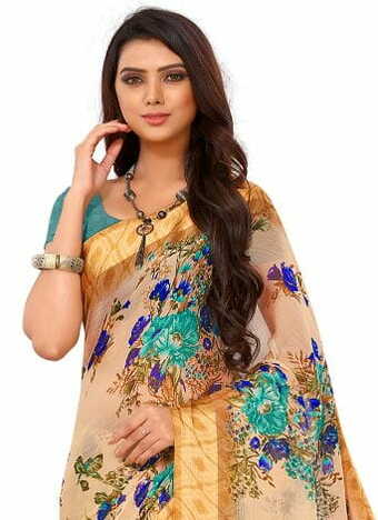 MGC Chiffon  Beige colour saree with blouse piece SP868