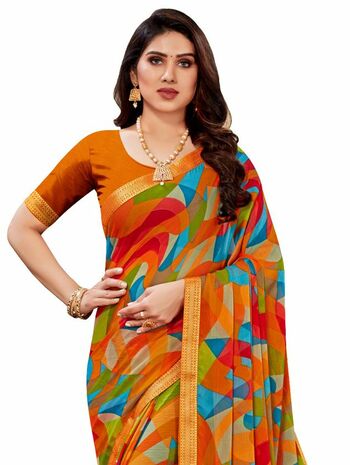 MGC Chiffon Yellow colour saree with blouse piece SP980