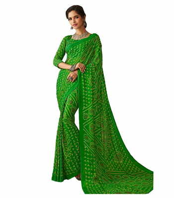 MGC Chiffon Green colour saree with blouse piece SP865