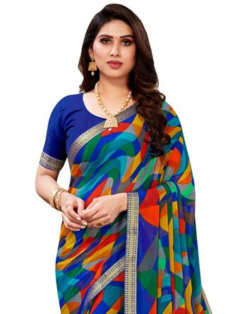 MGC Chiffon Blue colour saree with blouse piece SP977