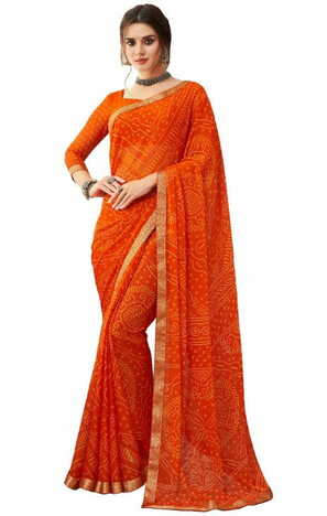 Chiffon Orange Color Saree With Blouse Piece by MGC