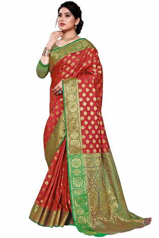 MGC Jacquard Silk Maroon Colour Saree With Blouse Piece SP407