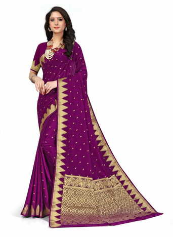 MGC Fancy Rich Pallu Crepe Purple Colour Saree With Blouse Piece Sp621