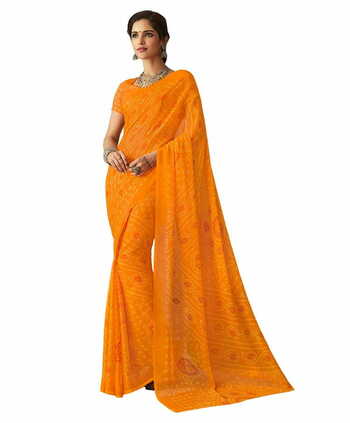 MGC Chiffon Orange colour saree with blouse piece SP864