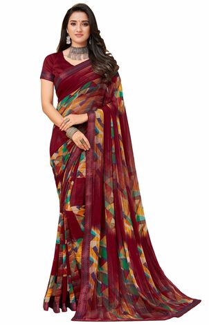 MGC Georgette Maroon colour saree with blouse piece SP913