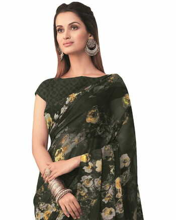 Georgette Green Color Saree With Blouse Piece by MGC