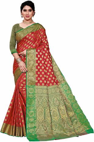 MGC Jacquard Silk Maroon Colour Saree With Blouse Piece SP407